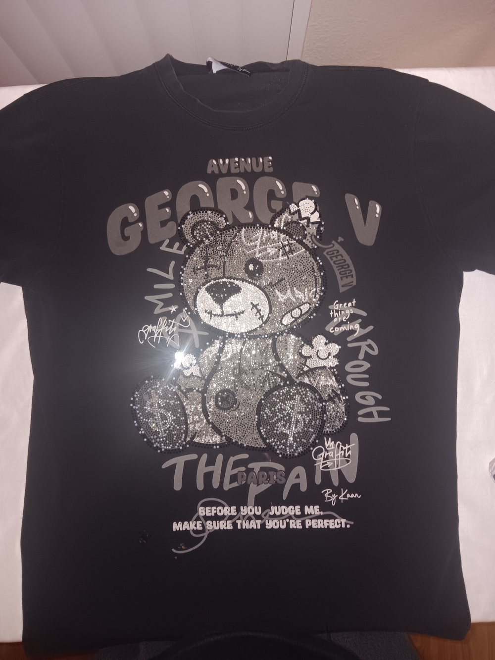 George Black Teddy Bear Graphic Tee with Silver Accents